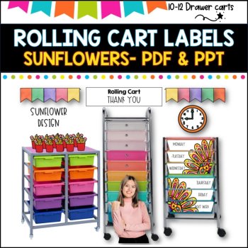 10 Drawer Rolling Cart Labels | BRIGHT SUNFLOWER DESIGN I Teacher Trolley, image 2