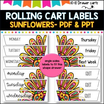 10 Drawer Rolling Cart Labels | BRIGHT SUNFLOWER DESIGN I Teacher Trolley, image 3