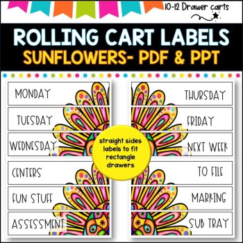10 Drawer Rolling Cart Labels | BRIGHT SUNFLOWER DESIGN I Teacher Trolley, image 4