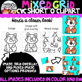 Mixed Grid CVC "O" Puzzle Clipart {Mystery Picture Clipart}, image 2
