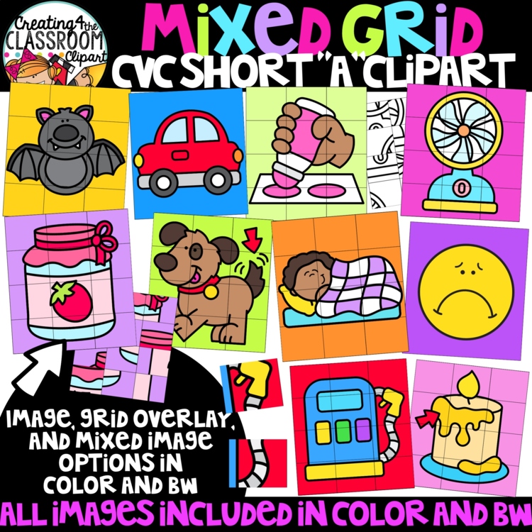 Mixed Grid CVC "A" Puzzle Clipart | Mystery Puzzle Clipart for worksheets