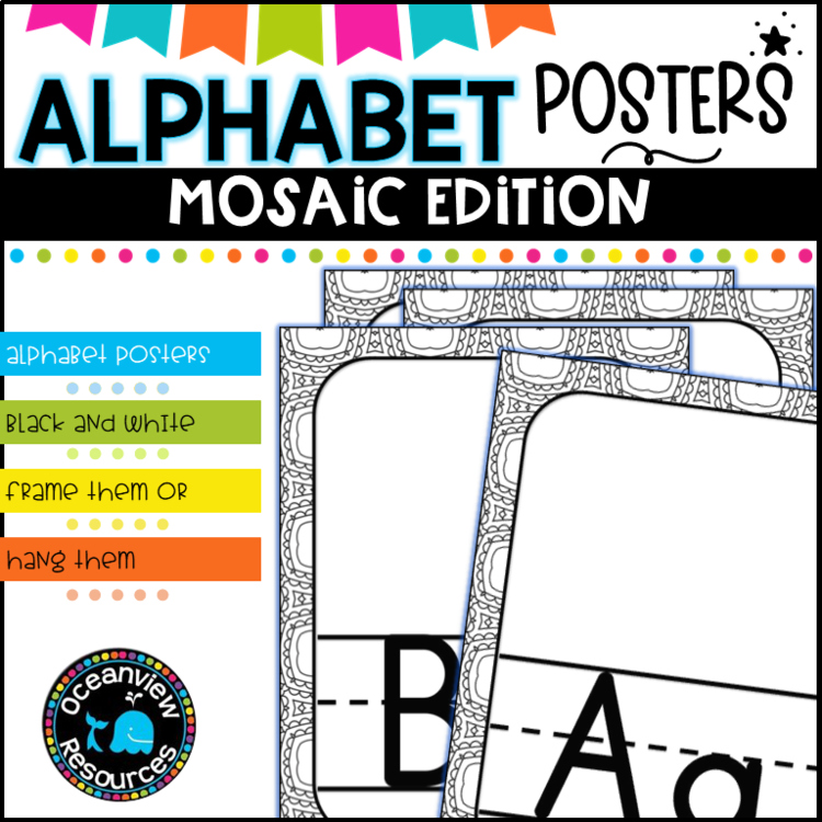 Alphabet Posters -MOSAIC DESIGN PATTERN black and white