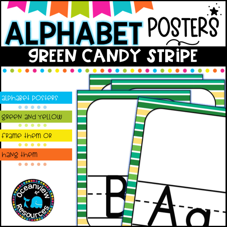 Alphabet Posters - GREEN CANDY STRIPES