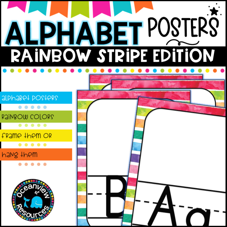 Alphabet Posters - RAINBOW STRIPED BACKGROUNDS
