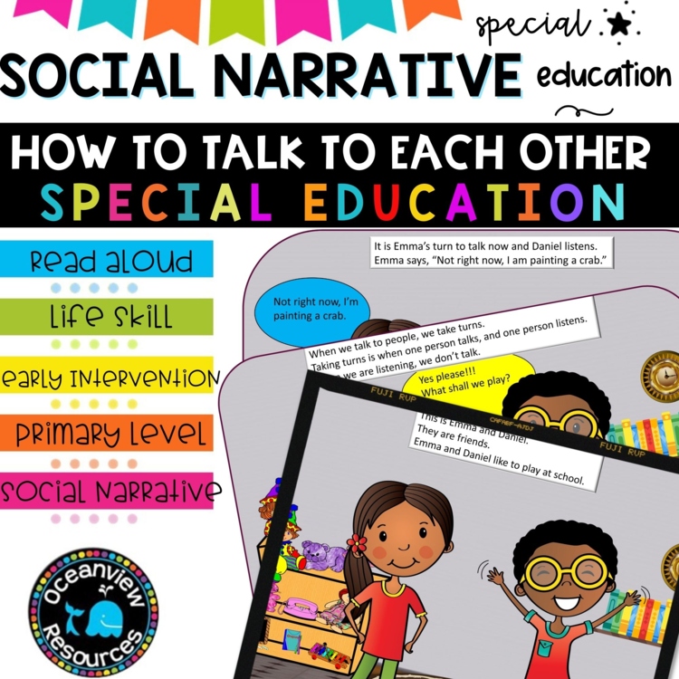 Social Narrative-TALKING TO EACH OTHER male and female characters SPED