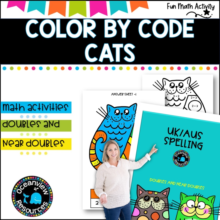 Addition Doubles and Near Doubles -  Cat coloring