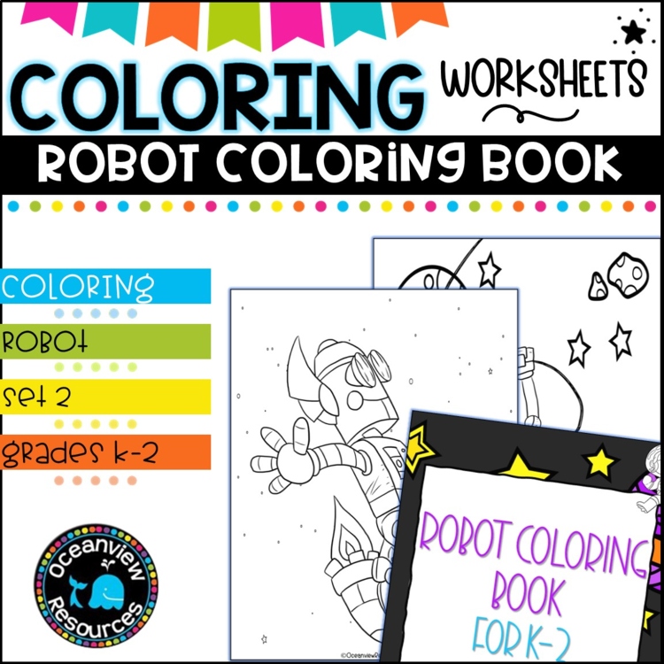 Robot Coloring for Kinder to grade 2- Set 2