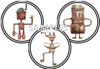 Digital Stickers- Metallic Robots- Steampunk style., image 3