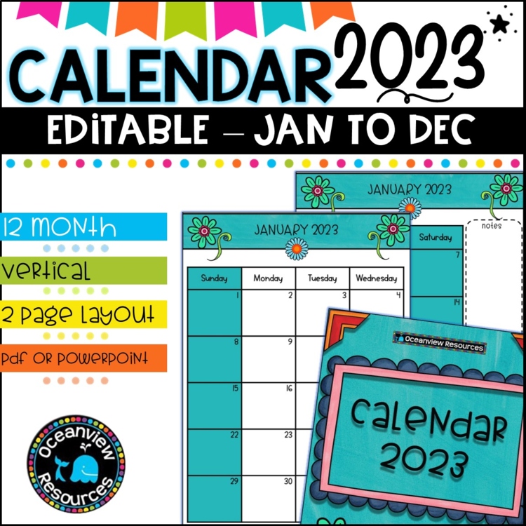 2023 Calendar Editable-January to December