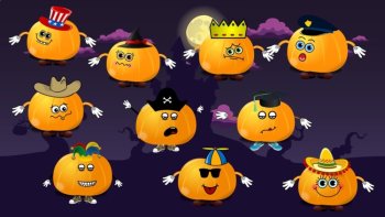 Pumpkin Faces - Cartoon Style WITH HATS., image 2
