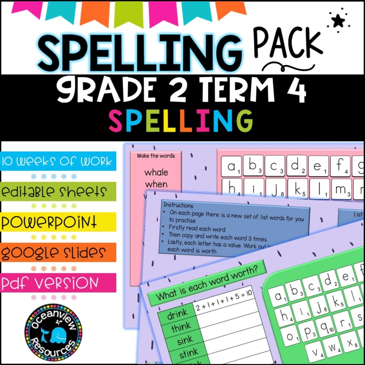 Spelling Pack for Term 4 Grade 2 - Suitable for Distance Learning