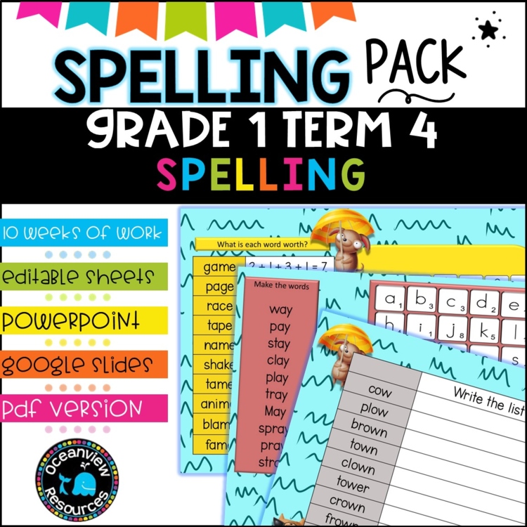 Spelling Pack for Term 4 Grade 1 - Suitable for Distance Learning