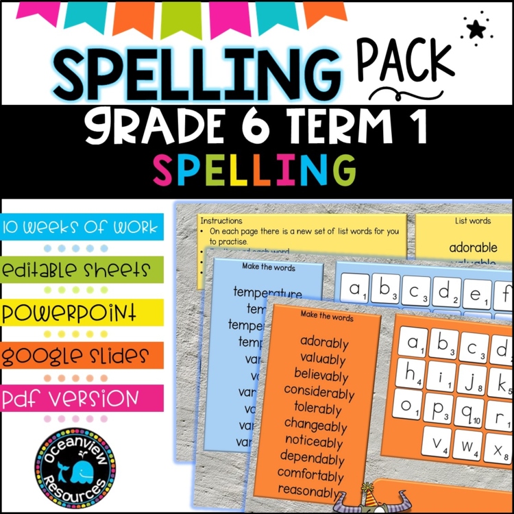 Spelling Pack for Term 1 Grade 6 - Suitable for Distance Learning