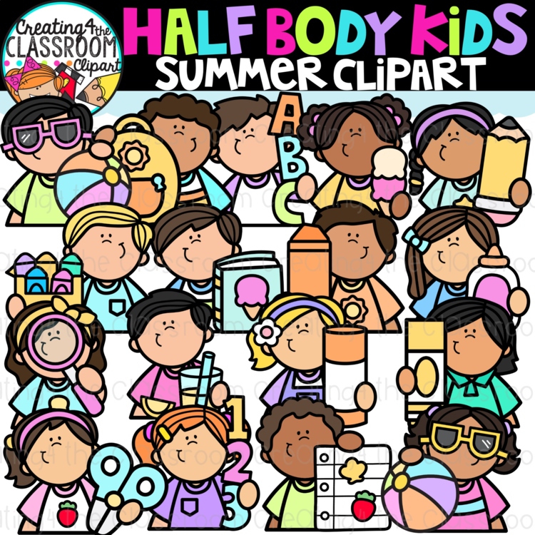 Half Body Summer Kids Clipart | Half Body Kids clipart for worksheets