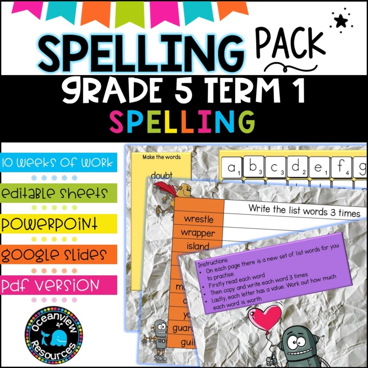 Spelling Pack for Term 1 Grade 5 - Suitable for Distance Learning