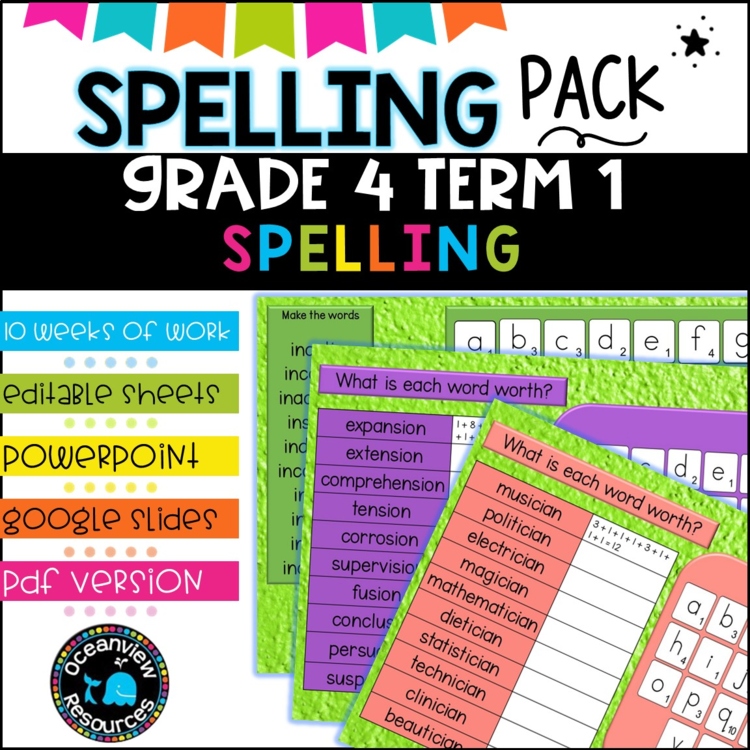 Spelling Pack for Term 1 Grade 4 - Suitable for Distance Learning