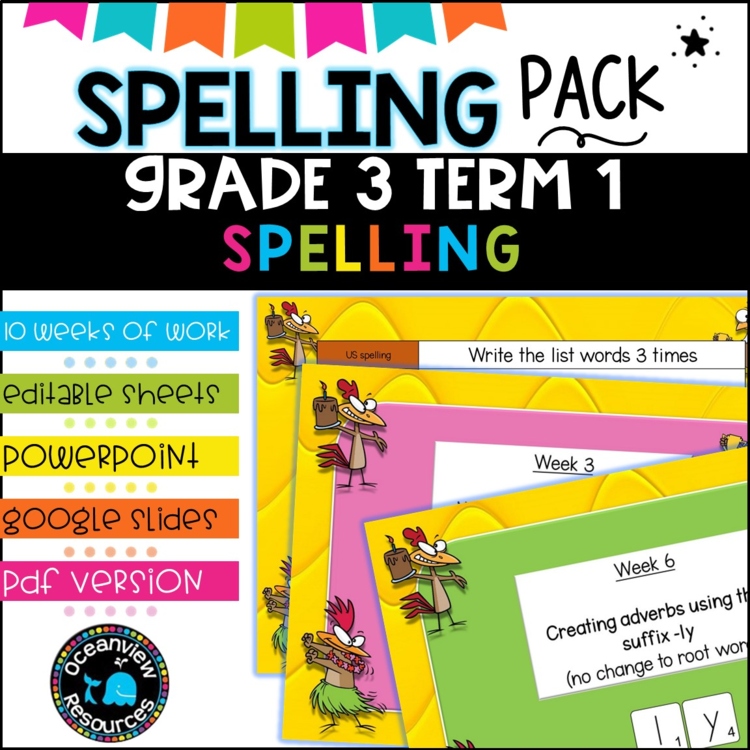 Spelling Pack for Term 1 Grade 3 - Suitable for Distance Learning