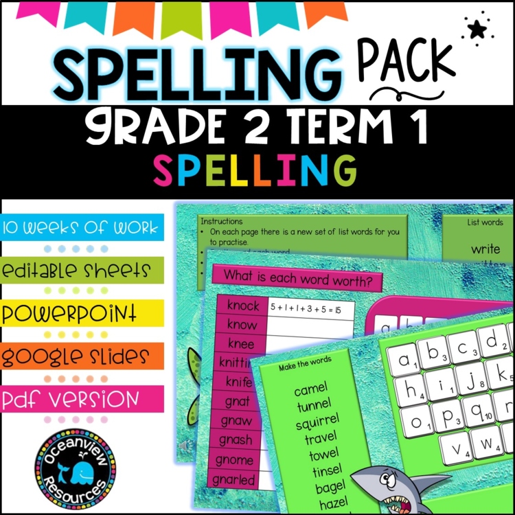 Spelling Pack for Term 1 Grade 2 - Suitable for Distance Learning