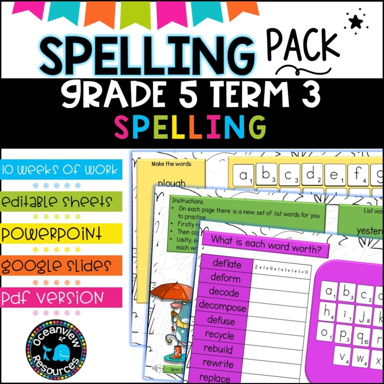 Spelling Pack for Term 3 Grade 5-Suitable for Distance Learning