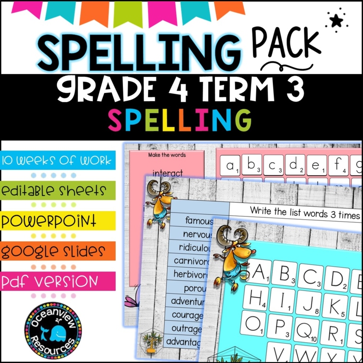 Spelling Pack for Term 3 Grade 4-Suitable for Distance Learning