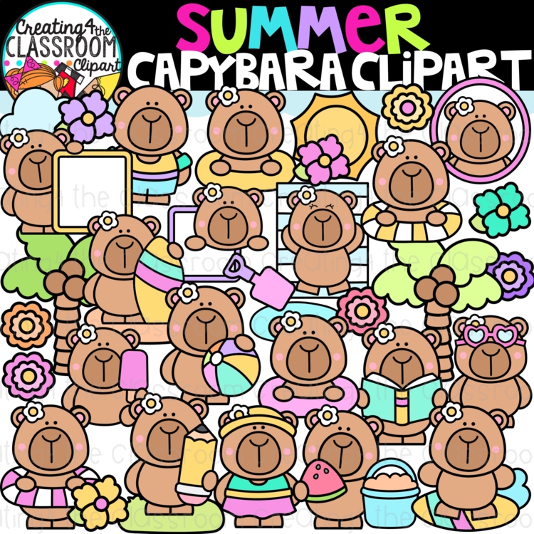 Capybara Clipart | Summer Capybara clipart for worksheets