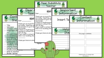Sub Binder, Relief Teacher Binder - Cactus Design, image 2