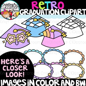 Retro Graduation Clipart | Groovy Graduation clipart for worksheets, image 2