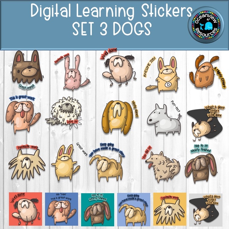 Digital Stickers Set 3 DOGS  Ideal for Distance Learning