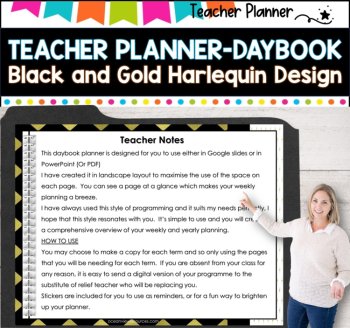 Daybook Planner for Teachers- BLACK AND GOLD DESIGN  PDF I GOOGLE SLIDES I PPT, image 2