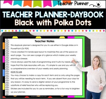 Daybook Planner for Teachers- BLACK POLKA DOTS PDF I GOOGLE SLIDES I PPT, image 2
