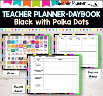 Daybook Planner for Teachers- BLACK POLKA DOTS PDF I GOOGLE SLIDES I PPT, image 3