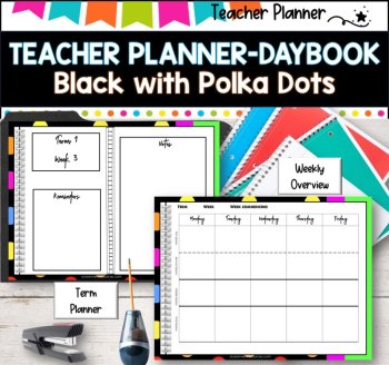 Daybook Planner for Teachers- BLACK POLKA DOTS PDF I GOOGLE SLIDES I PPT, image 4