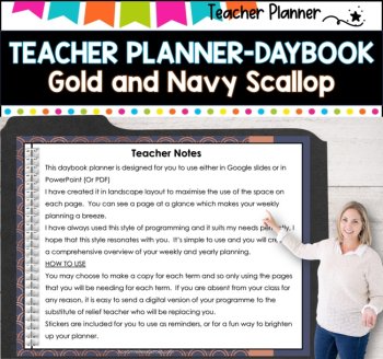 Daybook Planner for Teachers-ROSE GOLD AND NAVY  PDF I GOOGLE SLIDES I PPT, image 2
