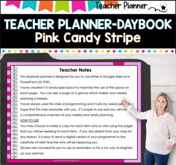 Daybook Planner for Teachers- PINK STRIPED  PDF I GOOGLE SLIDES I PPT, image 2