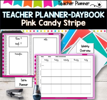 Daybook Planner for Teachers- PINK STRIPED  PDF I GOOGLE SLIDES I PPT, image 4