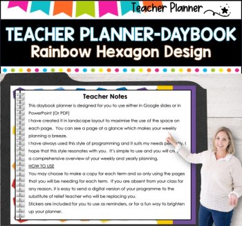 Daybook Planner for Teachers- RAINBOW HEXAGON DESIGN  PDF I GOOGLE SLIDES I PPT, image 2