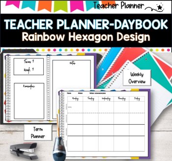Daybook Planner for Teachers- RAINBOW HEXAGON DESIGN  PDF I GOOGLE SLIDES I PPT, image 4