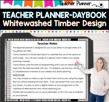 Daybook Planner for Teachers- Whitewashed Timber  PDF I GOOGLE SLIDES I PPT, image 2