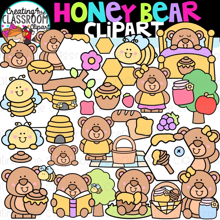 Spring Honey Bear Clipart | Honey Bear and bee clipart for worksheets