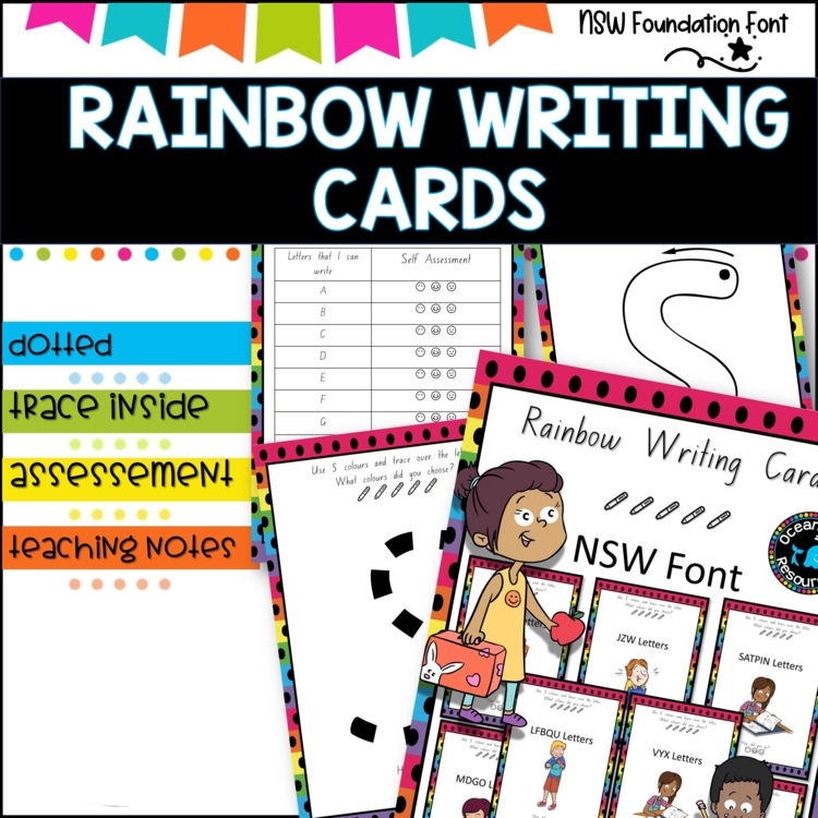 Rainbow Writing Cards -NSW foundation font