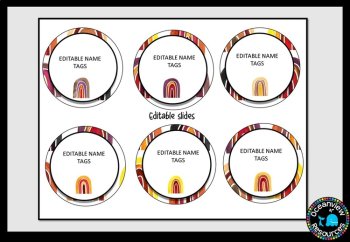 Editable Nametags Circular- OCHRE BACKGROUND  Boho Rainbow design, image 4