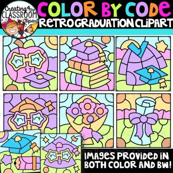 Retro Color by Code Clipart Bundle | Color by Number clipart bundle, image 2