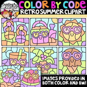 Retro Color by Code Clipart Bundle | Color by Number clipart bundle, image 3