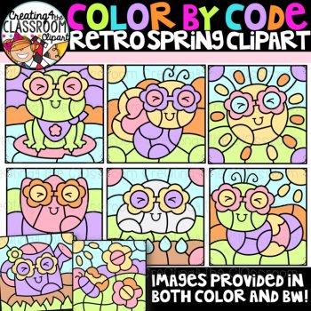 Retro Color by Code Clipart Bundle | Color by Number clipart bundle, image 4