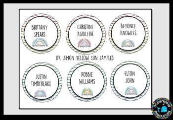 Editable Nametags Circular- GLITTER AND SWIRLS Boho Rainbow design, image 4