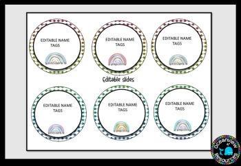 Editable Nametags Circular- GLITTERY Boho Rainbow design, image 4