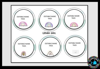 Editable Nametags Circular- BLUE WASH  Boho Rainbow design, image 4