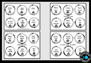 Editable Nametags Circular-  BLACK AND WHITE Boho Rainbow design, image 3