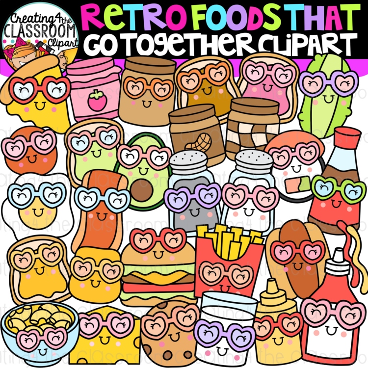 Retro Food Pairs Clipart | Groovy Food clipart for worksheets