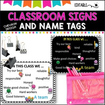 Classroom Signs and Name tags (Editable) BLACK AND WHITE, image 2